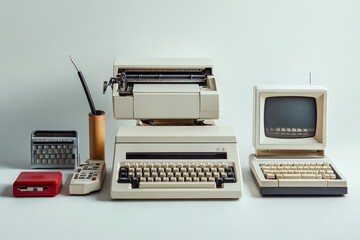 Fototapeta premium A collection of vintage computers and office equipment.
