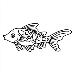Design Illustration Line Art Cute Fish Character Coloring Page