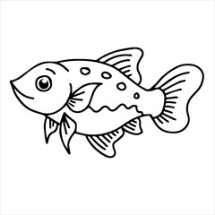 Design Illustration Line Art Cute Fish Character Coloring Page