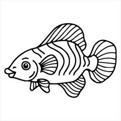 Design Illustration Line Art Cute Fish Character Coloring Page