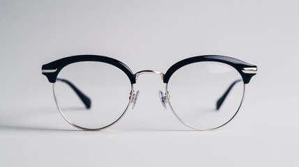 Fototapeta premium A pair of black framed eyeglasses with clear lenses on a white background. (1)