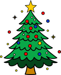 Fototapeta premium Christmas tree with holiday decoration and star on top