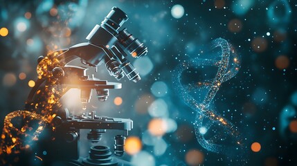 A Microscope Focused on a Glowing DNA Double Helix