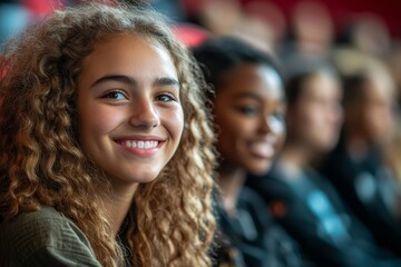 Obraz premium Students smiling in a high school lecture, Generative AI