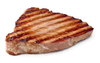 grilled sliced tuna steaks isolated on white background. clipping path