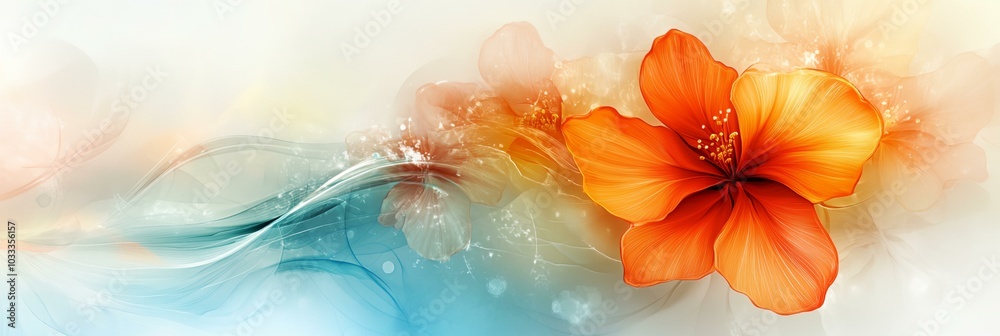 Wall mural a flower with a blue and orange background