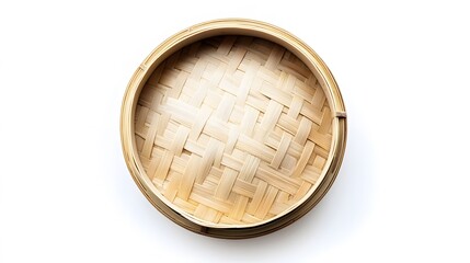 bamboo steamer on white background, top view. 