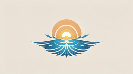 Fototapeta premium A blue and white logo with a sun and water