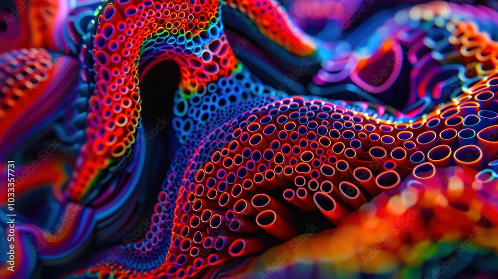 Wall mural a vibrant, abstract depiction featuring colorful, swirling patterns and bubble-like textures, creati