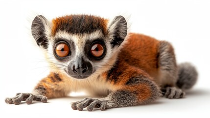 Obraz premium a small brown and black animal with big eyes on a white background