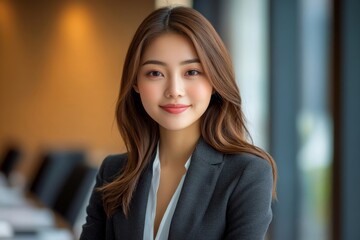 Fototapeta premium Successful businesswoman standing in meeting room, Generative AI