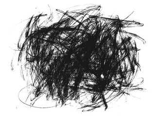 Chaotic black scribbles texture, isolated on transparent cutout background