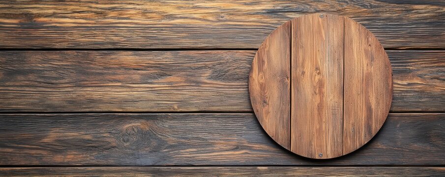 Rustic wood wall with a circular sign, perfect for personalized messages or decorative displays.