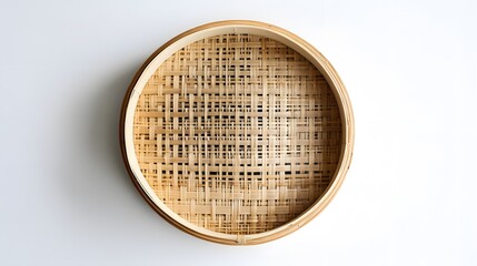 bamboo steamer on white background, top view. 