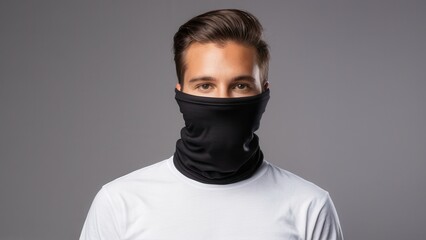 Realistic neck gaiter mockup for presenting your custom designs, logos, or patterns on a multifunctional face covering. Ideal for e-commerce, advertising, and apparel branding