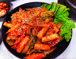 Korean traditional food spicy Fried rice cake
