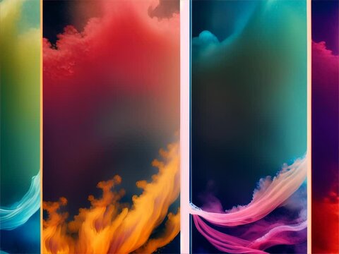 Wisps of coloured smoke in motion - Polyptych.
