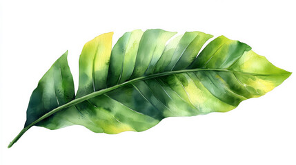 Vibrant Green Leaf of Strelitzia Flower on Isolated Background