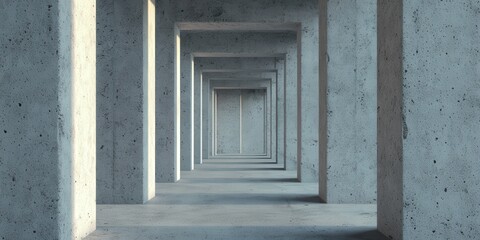 Abstract Concrete Corridor with Sunlight and Shadows