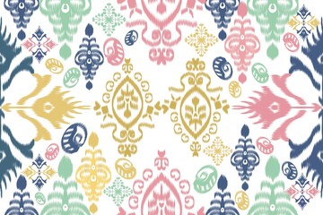 Colorful Indian motif ikat design print for trendy aesthetic background.Organic brush stroke, ink texture. Simple design for wallpaper, textile, wrapping, packing, fabric, branding, decoration.