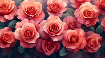 Obraz premium Hand Drawn Watercolor Roses Seamless Floral Pattern Design