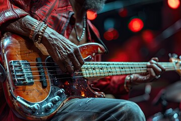Naklejka premium energetic image of someone playing an instrument, such as a guitar or drums,