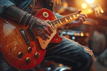 Obraz premium energetic image of someone playing an instrument, such as a guitar or drums,