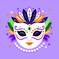 Colorful Carnival Mask Vector Illustration with Feathers