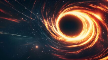 A fiery black hole consuming matter in a cosmic dance.