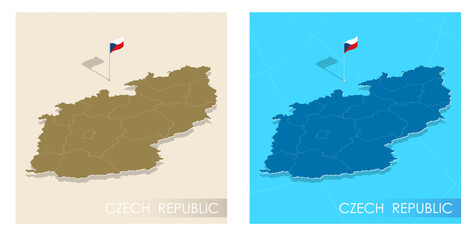 Czech country flag installed on geographic positioning map point of country territory. Czech commonwealth banner on land and sea. Festive patriotic HD format template for independence day