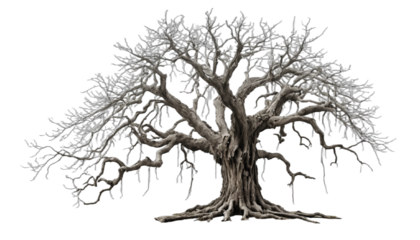 Old dead spooky tree isolated on white or transparent png.