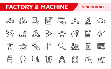Factory and Machine Icons Collection. A Versatile Set for Industrial Design, Production Workflows, Machinery, Factory Management, and Engineering Solutions.