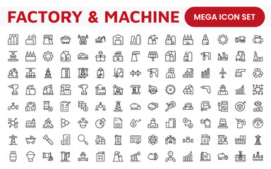 Factory and Machine Icons Collection. A Versatile Set for Industrial Design, Production Workflows, Machinery, Factory Management, and Engineering Solutions.