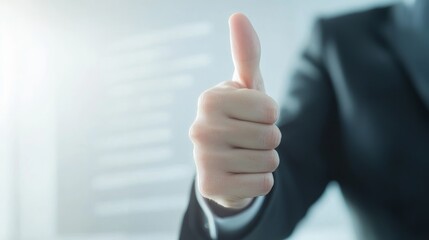 Successful E-Commerce Manager in Modern Office Giving Thumbs Up with Online Sales Reports and Marketing Materials in Background