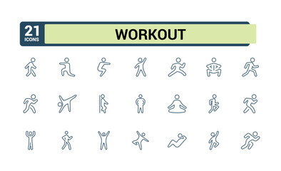 Physical exercise line icons related to workout, wellness, wellbeing, health, Activity, Sauna. Outline icon collection. Editable stroke. Vector illustration