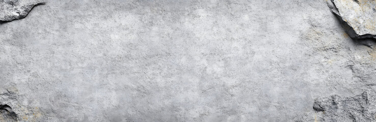 Obraz premium Panoramic grey paint limestone texture background in white light seam home wall paper. Back flat wide concrete stone table floor concept surreal granite quarry stucco surface grunge panorama landscape