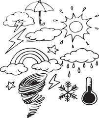 weather icons hand drawn doodle set