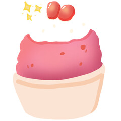 Strawberry shaved ice with cream and cherry in a cup