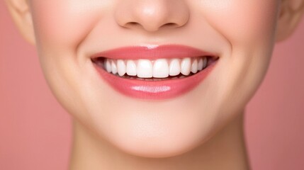 Fototapeta premium Close-up of a woman's smile with white teeth.
