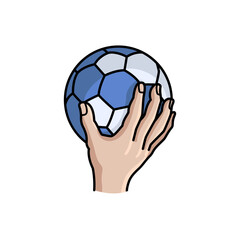 Colorful Hand Holding a Handball Icon, Dynamic Sports Illustration in Playful Style