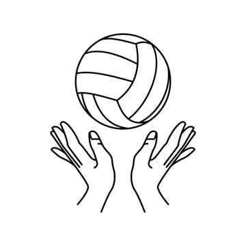 volleyball ball above hands, black line art clip art preview