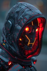 An anonymous portrait featuring a hacker with tattoos, wearing a glowing mask. This image captures the mysterious essence of cyber culture and the underground world of hacking.