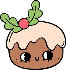 Retro Christmas cake cartoon doodle hand drawn