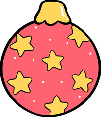 Naklejka premium Groovy Retro Christmas ball star cartoon doodle hand drawn
