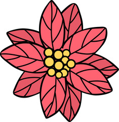 Christmas Poinsettia cartoon doodle hand drawn