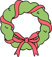 Groovy Retro Christmas Wreath cartoon doodle hand drawn