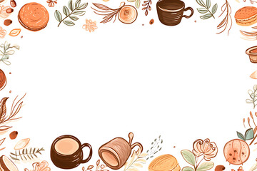 Cozy coffee cups and pastries frame blank space, perfect for notes
