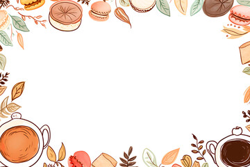 Delightful watercolor cafe doodles frame featuring pastries and tea