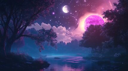 Captivating outdoor nature combined with vivid neon astronomy imagery images