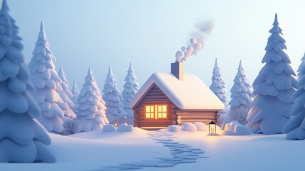 Naklejka premium A minimalistic and cozy winter resort scene